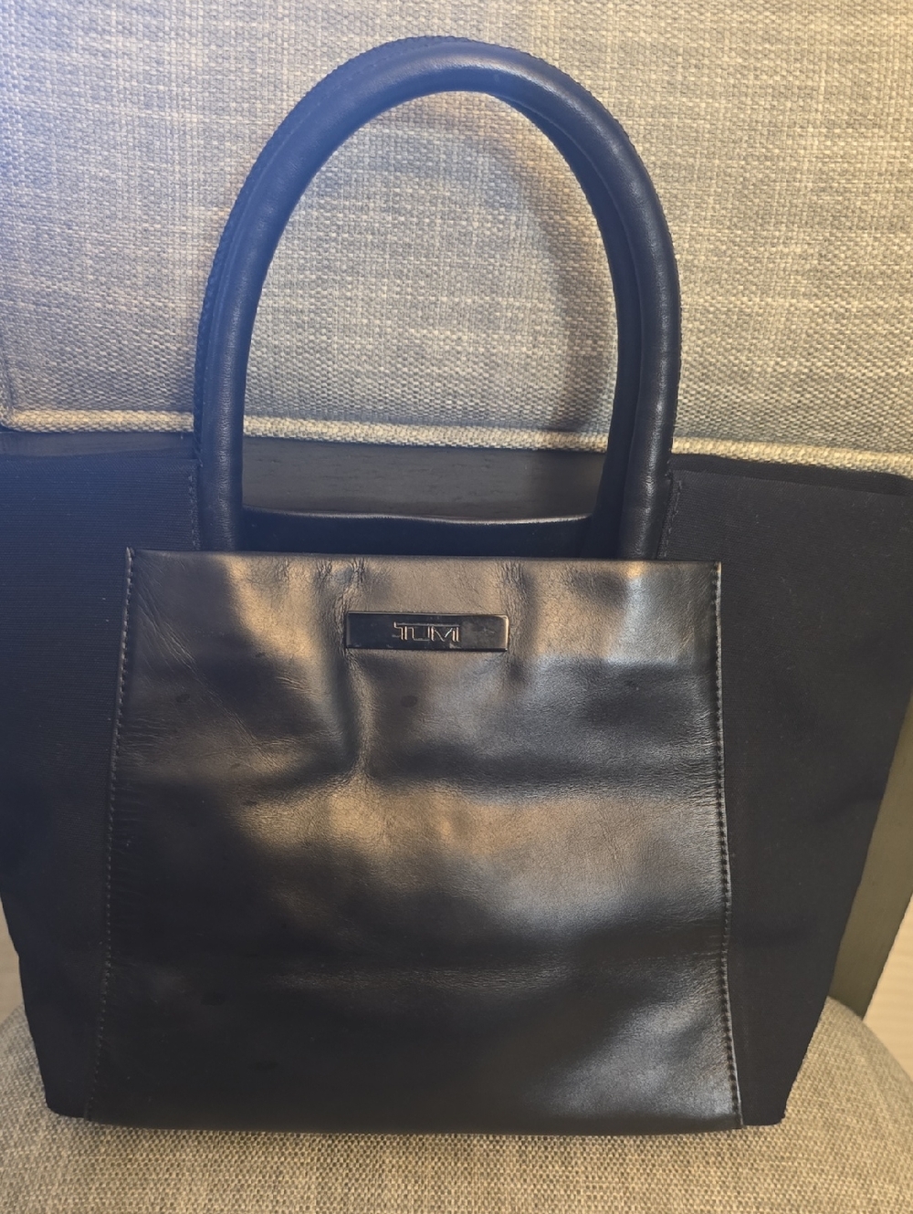 #29 Tumi Black Leather & Canvas Top-Handle Tote